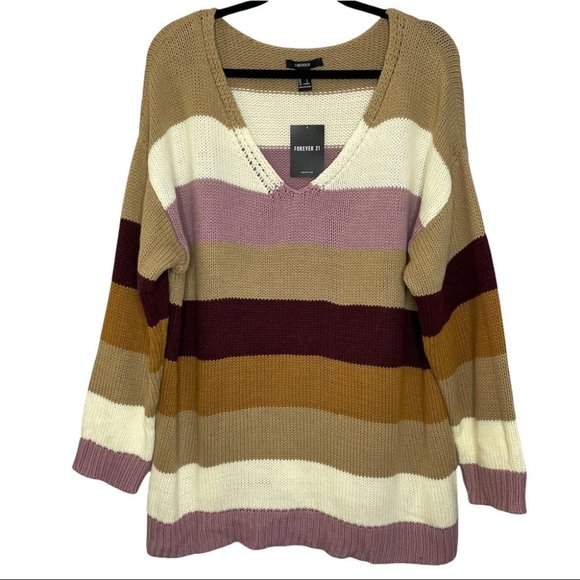 Forever 21 Sweaters - Forever 21 Striped Lilac Multicolor Sweater Oversized Sweater V neck